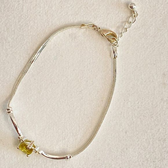 Demi Parure Necklace Bracelet Yellow Teardrop & Rhinestones On Silver Tone Chain - Picture 9 of 15